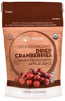 VitacostCertifiedOrganicDriedCranberriesSweetenedWithAppleJuice--4Oz113Oz