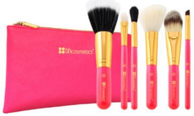Neon Pink - 6 Piece Brush Set with Cosmetic Bag