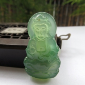 純天然綠玉髓冰透滿綠玉觀音掛件