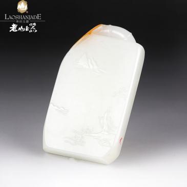 陶虎作品新疆和田玉籽料手把件風景人物94.52g正品附帶證書