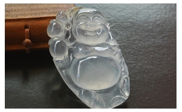 天然翡翠掛件--老坑冰玻種滿水晶瑩潤透雙面精雕逍遙佛