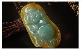 天然翡翠掛件--老坑冰糯種清雅淺藍綠伴黃翡極細膩均勻潤澤厚實俏色巧雕大肚彌勒佛
