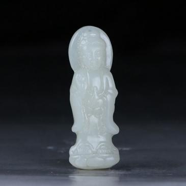 新疆天然和田玉青白玉觀音掛件(一口價)專柜正品帶證書