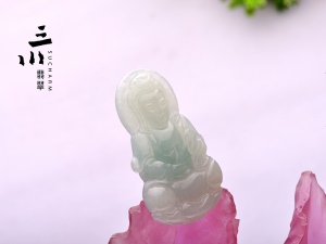 豆種天然A貨翡翠觀音吊墜