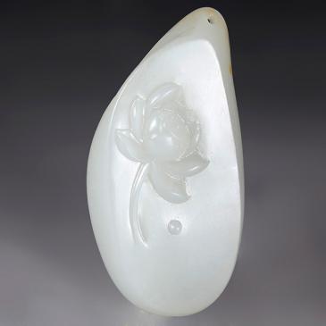 龔克勤作品新疆天然和田玉羊脂白玉籽料掛件荷韻玉雕大師收藏