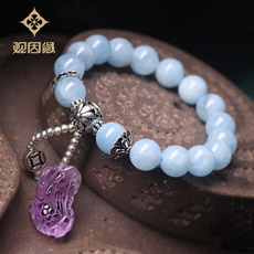 【觀因緣】開光天然海藍(lán)寶手鏈★時尚女式貔貅手串★招財納福好運(yùn)相伴