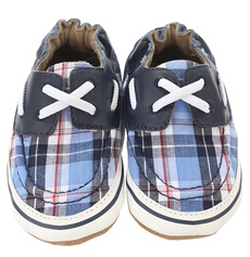 Robeez Connor Baby Shoes, Soft Soles, Navy Plaid