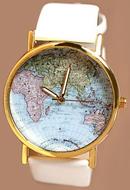 MapPatternedWatchWithRoundDialAndLeatherWatchBandForWomen
