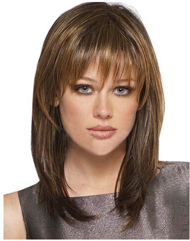 Elegant Brown Mixed Gold Natural Straight Synthetic Long Capless Full Bang Wig For Women