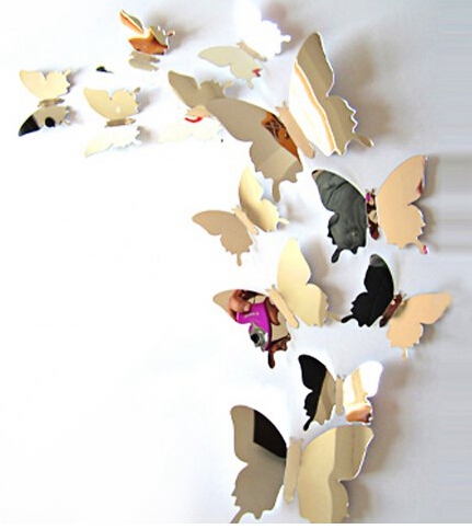 DIY Mirror-like 3D Butterfly Wall Stickers Mirror Art Decal PVC Paper for Home Showcase - 12Pcs