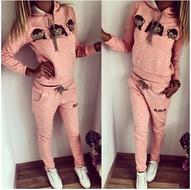 CuteHoodedEmojiPrintedPulloverHoodieAndElasticWaistPantsTwinsetForWomen