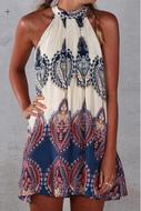 EthnicRoundNeckSleevelessPrintedDressForWomen