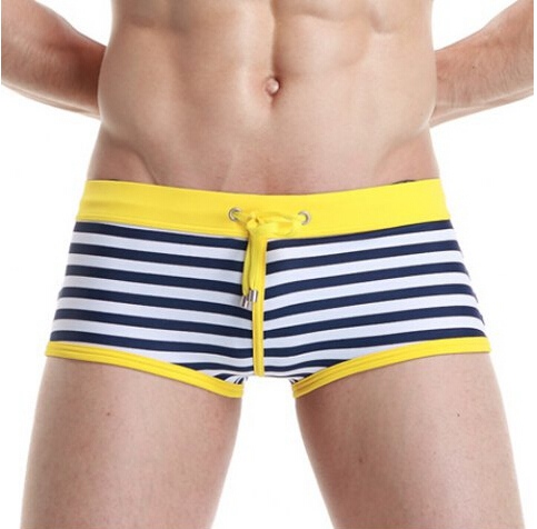 Lace Up Color Block Stripe Sexy Sports Style Men's Swimming Trunks