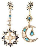 PairOfChicDiamanteFauxOpalEmbellishedMoon/SunPendantUnsymmetricalEarringsForWomen