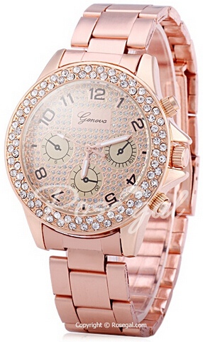 Geneva Diamond Decorative Sub-dials Quartz Watch Stainless Steel Band for Women