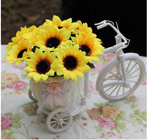 A Bouquet of Sunflower Silk Flowers Home Garden Decor DIY in Bicycle Shape Basket