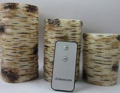 3PCSRomanticWirelessRemoteControlTreeBarkShapeFlamelessCandleLight