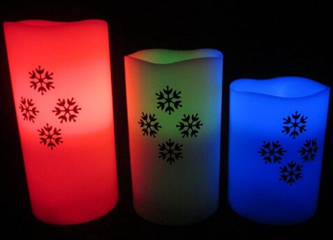 3PCS Chic Wireless Remote Control Color-Changing Snowflake Pattern LED Flameless Candle Christmas Night Light