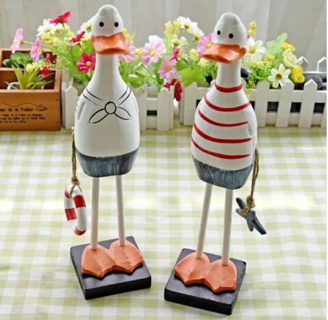 2PCS Mediterranean Style Creative Wooden Couples Duck Home Decor Crafts
