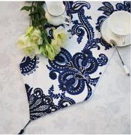 ElegantBlueAndWhitePorcelainPatternPrintedLinenCottonBlendTableRunner