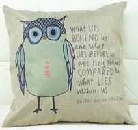 CharmingCartoonOwlPrintedSquareCompositeLinenBlendPillowCase