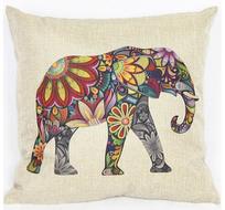 SimpleColorfulElephantPrintedSquareCompositeLinenBlendPillowCase