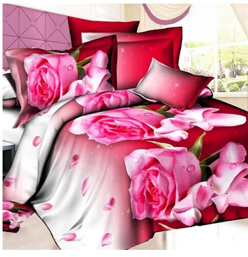 Sweet Fresh 3D Oil Painting Rosebud Pattern 4 Pcs Duvet Cover Sets（Without Comforter )