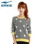 Erke/鸿星尔克女士条纹波点圆领线衫韩版修身12215350004