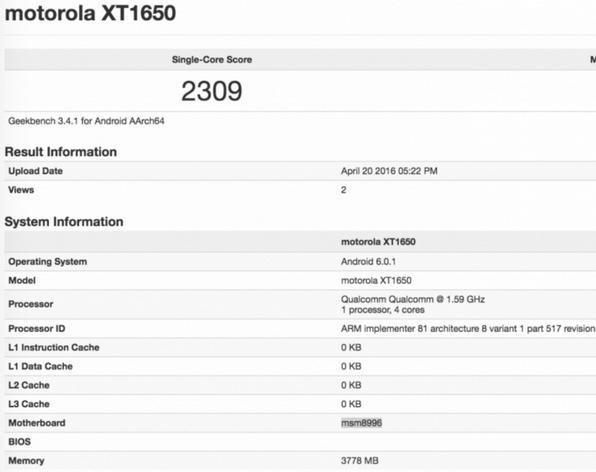 新款MotoXGeekbench配置曝光骁龙820