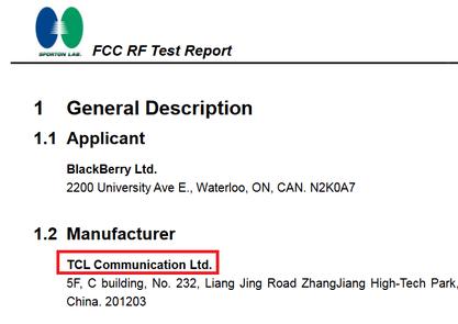 黑莓新机获FCC认证制造商确实为TCL