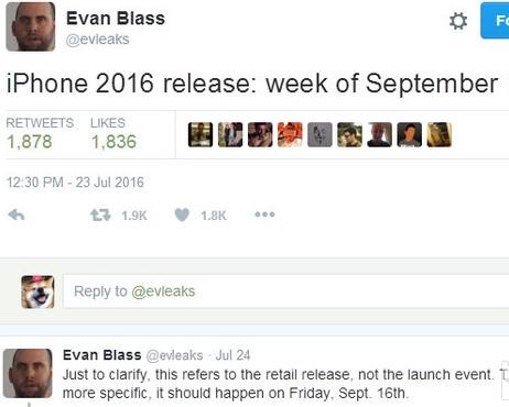 大神爆料:iPhone7將于9月16日出售