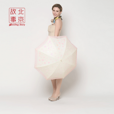 2014北京故事春夏新品雨伞二折圈动人生双层刺绣伞