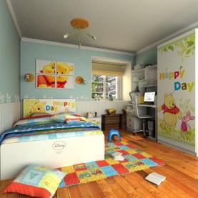 迪士尼E0级实木颗粒板维尼快乐家儿童单床套房