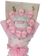 [原创设计]温情呵护----粉色丝巾小猪9只+18cm丝巾猪1只浪漫粉色呵护一生