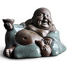 精品紫砂茶寵擺件哥窯托財彌勒佛