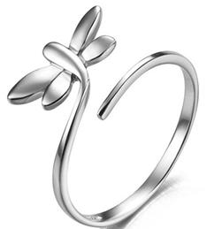 丹灵花925纯银戒指蜻蜓开口戒指环可调大小银戒DLH90063